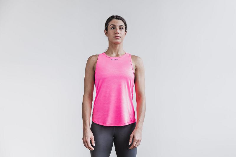 Pink Nobull WoLightweight Textured Tank (NEON Camo) Women's Tanks | CA R2256V